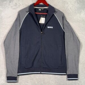 Boss Jacket Mens Small Blue Colorblock Track Full Zip Homewear Cotton Athletic